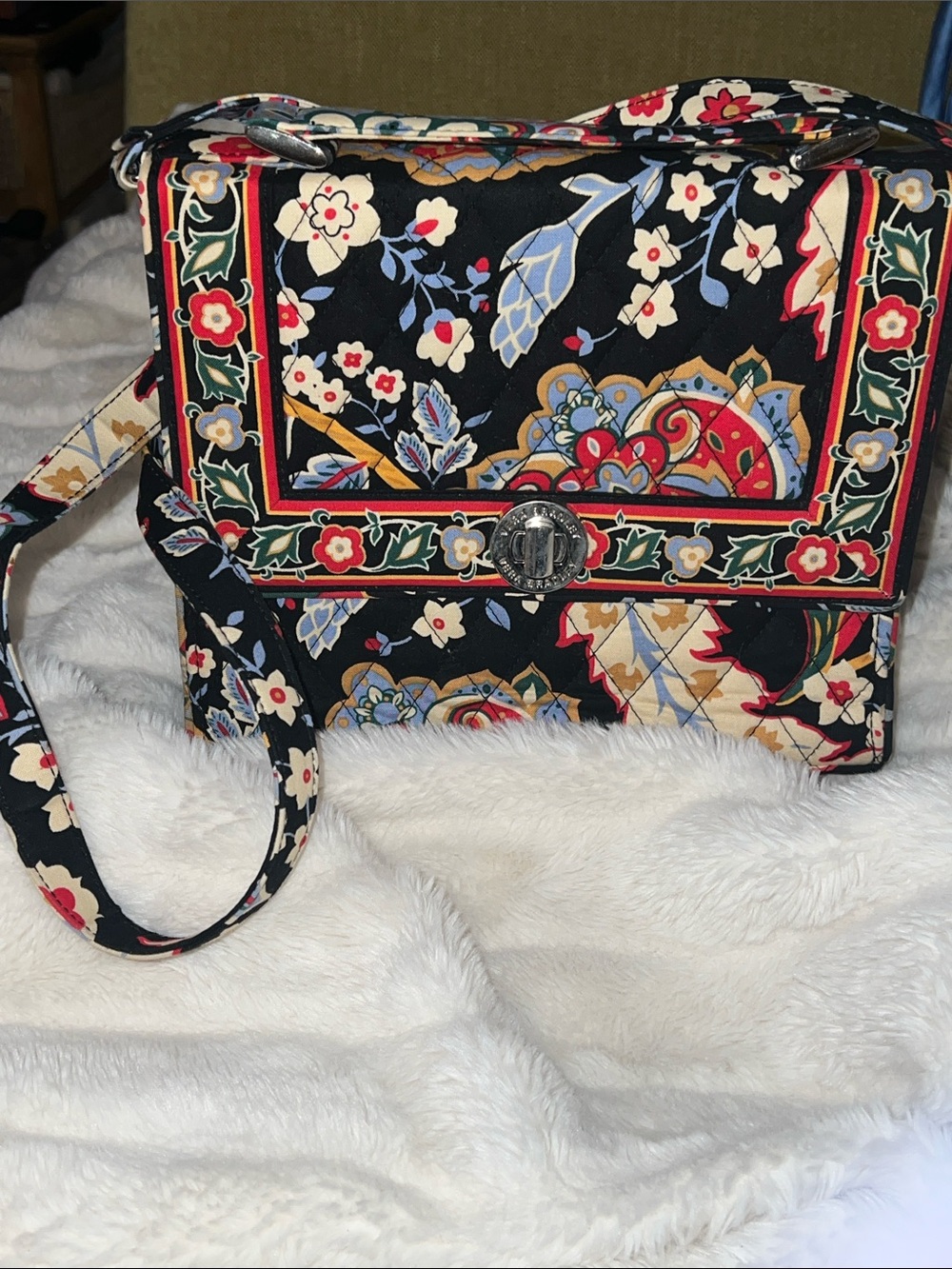 Vera Bradley Black Floral Paisley Quilted Crossbody